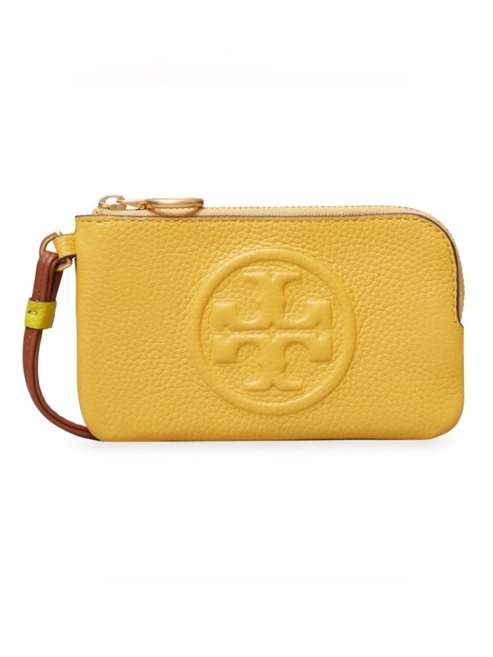 Tory Burch Authentic Perry Bombé Leather Color Block Zip Card Case Yellow NWT